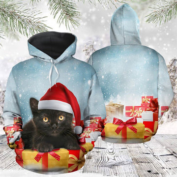 FUNSTUFFPRINT 3D Christmas Black Cat 1 All Over 3D Hoodie and Zip Hoodie