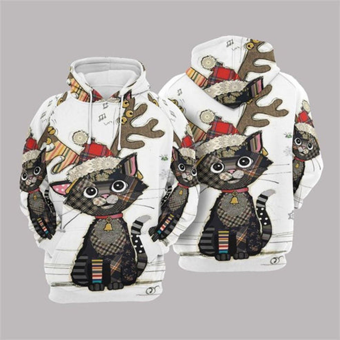 FUNSTUFFPRINT 3D Christmas Black Cat All Over 3D Hoodie and Zip Hoodie