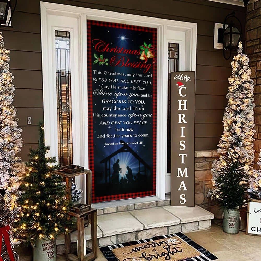 Christmas Blessing Door Cover, Front Door Christmas Cover, Christian Door Decor, Door Christian Church, Christian Door Plaques