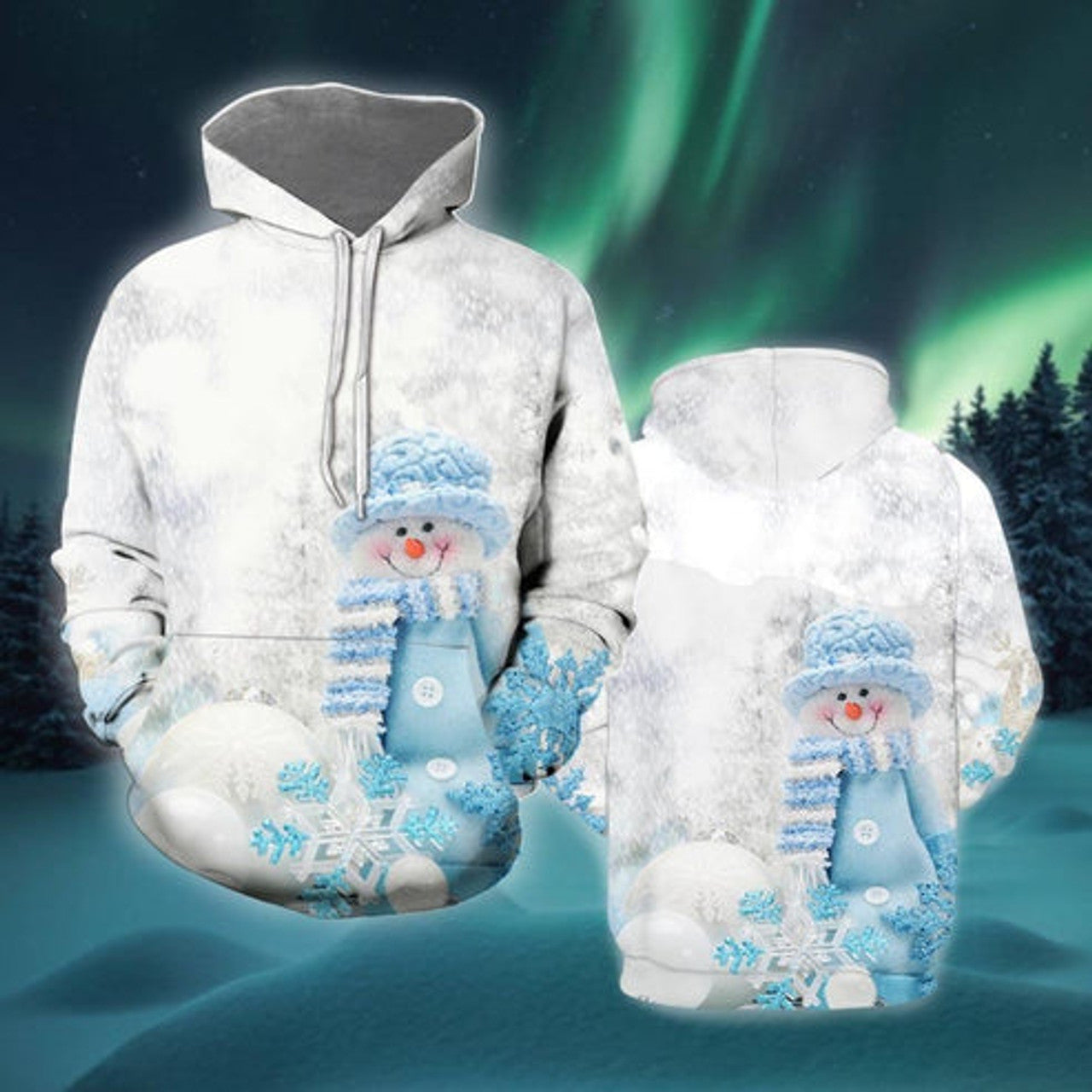 FUNSTUFFPRINT 3D Christmas Blue Snowman All Over 3D Hoodie and Zip Hoodie