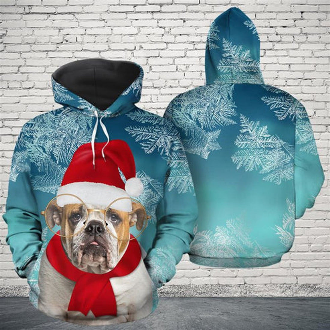 FUNSTUFFPRINT 3D Christmas Bulldog Awesome All Over 3D Hoodie and Zip Hoodie