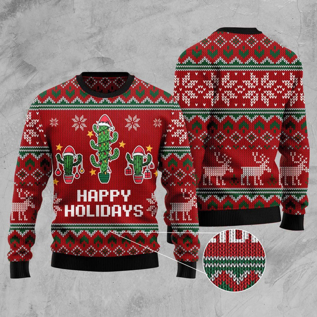 FUNSTUFFPRINT Christmas Cactus Ugly Christmas Sweater, Christmas Sweater, Ugly Sweater, Funny Xmas Sweaters Ugly Sweater