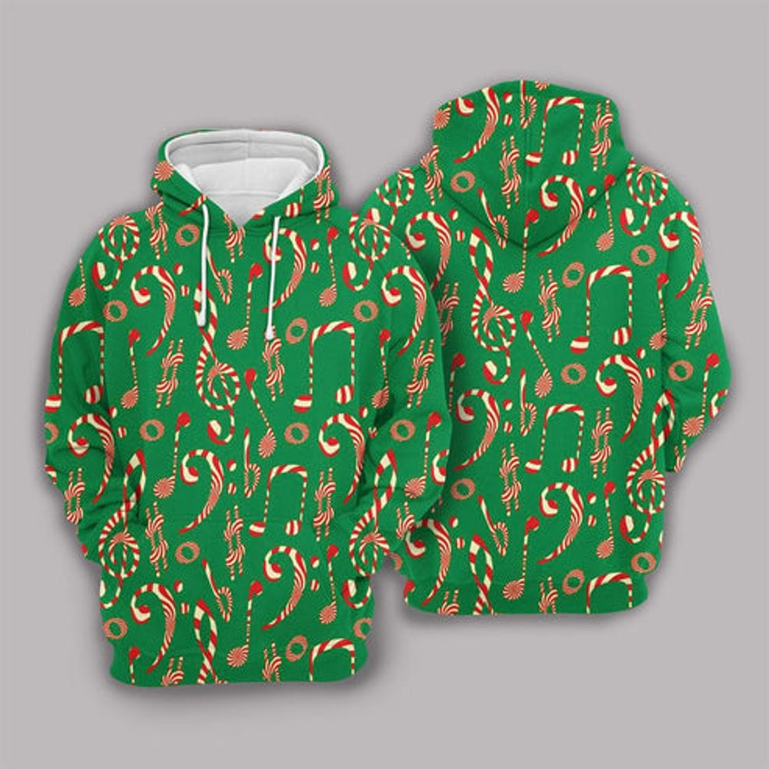FUNSTUFFPRINT 3D Christmas Candy Music Notes All Over 3D Hoodie and Zip Hoodie