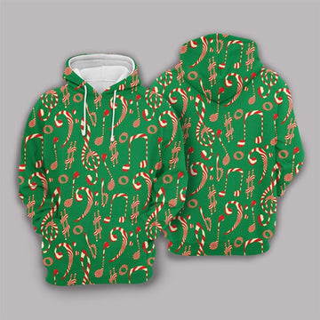 FUNSTUFFPRINT 3D Christmas Candy Music Notes All Over 3D Hoodie and Zip Hoodie