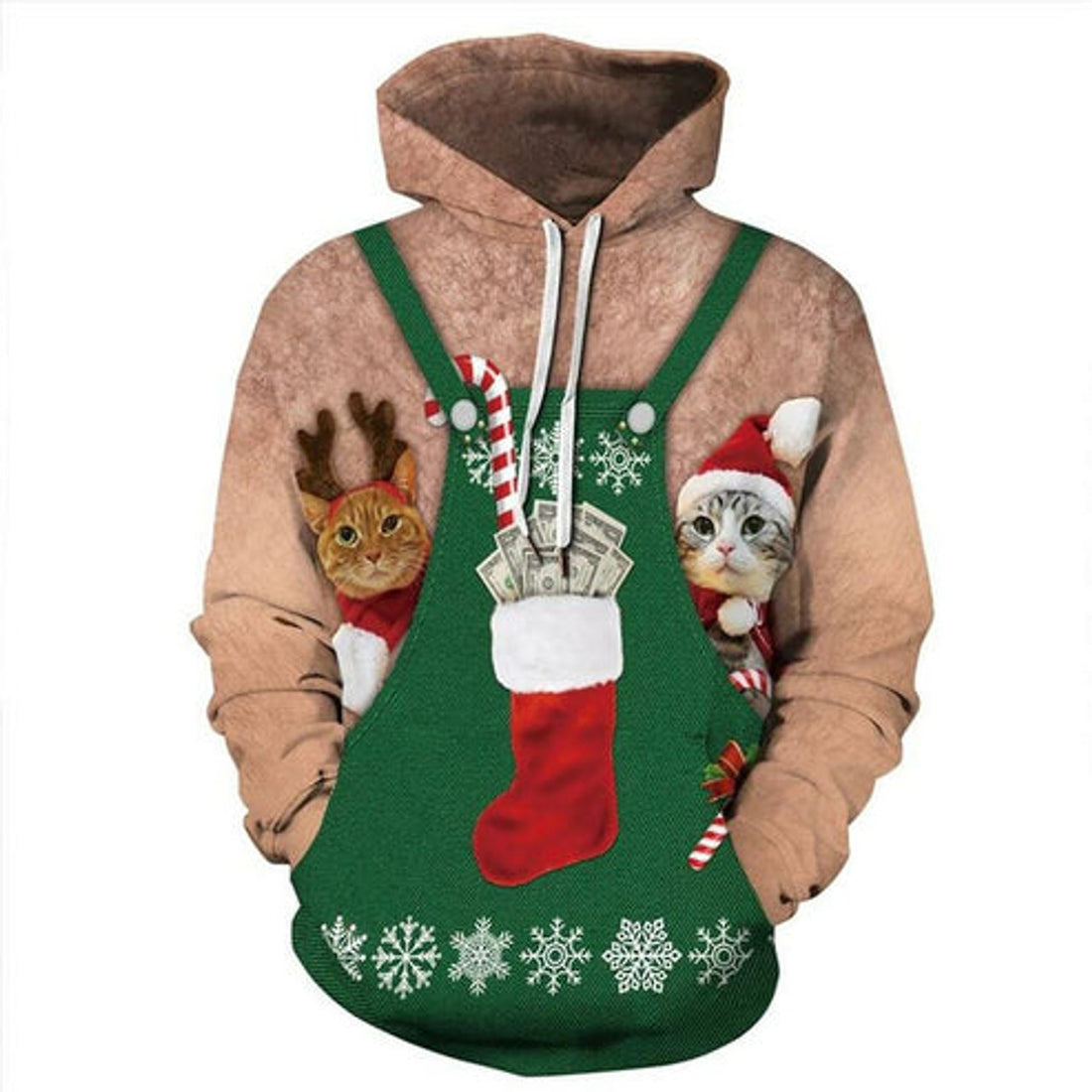 FUNSTUFFPRINT 3D Christmas Cat 2 All Over 3D Hoodie and Zip Hoodie