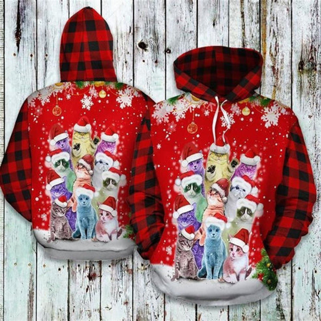 FUNSTUFFPRINT 3D Christmas Cat All Over 3D Hoodie and Zip Hoodie