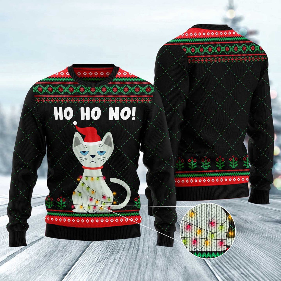 FUNSTUFFPRINT Christmas Cat Ugly Christmas Sweater, Christmas Cat Ugly Sweater, Ugly Cat Xmas Sweater Ugly Sweater