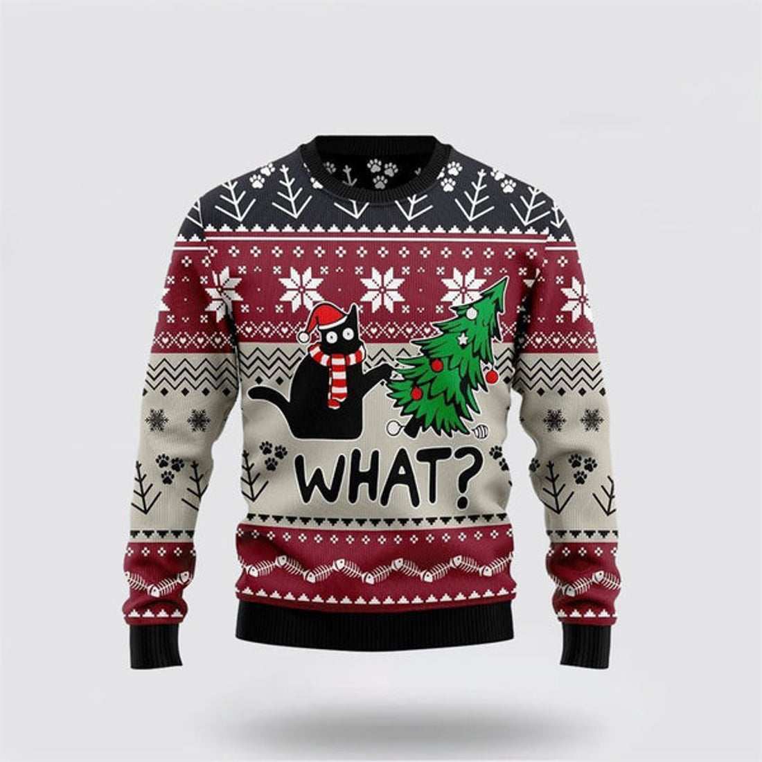 FUNSTUFFPRINT Christmas Cat What G5127 Funny Family Ugly Christmas Sweater For Men And Women, Best Gift For Christmas, Christmas Fashion Winter  Ugly  Sweater