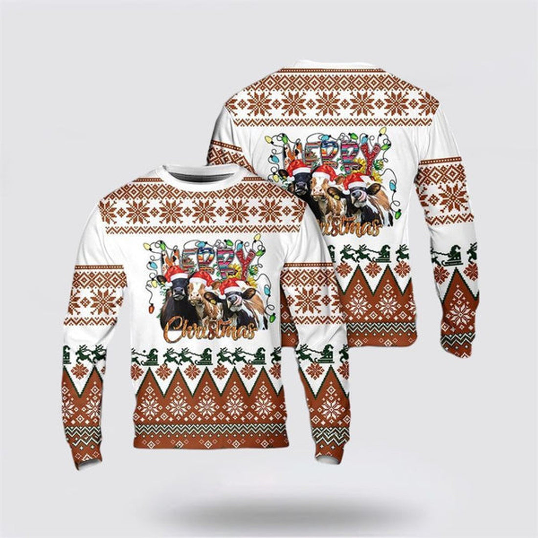 FUNSTUFFPRINT Christmas Cow Mooey Ugly Christmas Sweater, Farm Sweater, Christmas Gift, Best Winter Outfit Christmas Ugly Sweater