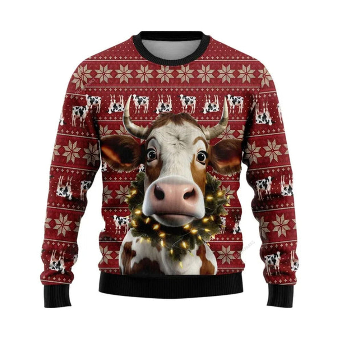 FUNSTUFFPRINT Christmas Cow Wreaths Ugly Christmas Sweater, Farm Sweater, Christmas Gift, Best Winter Outfit Christmas Ugly Sweater