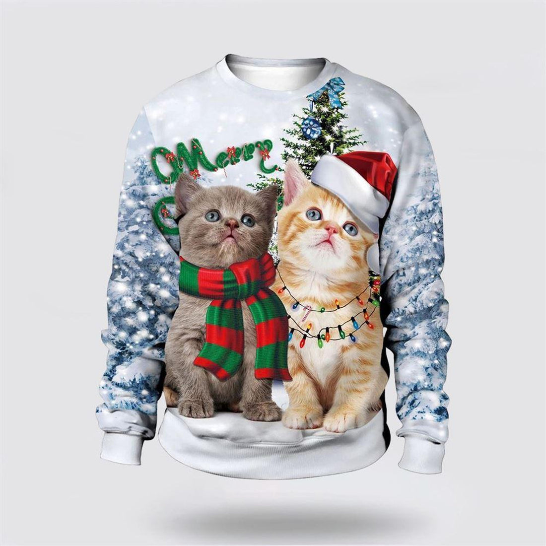 FUNSTUFFPRINT Christmas Cute Cat Pine Tree Sweater – Cat Lover Christmas Sweater Ugly  Sweater
