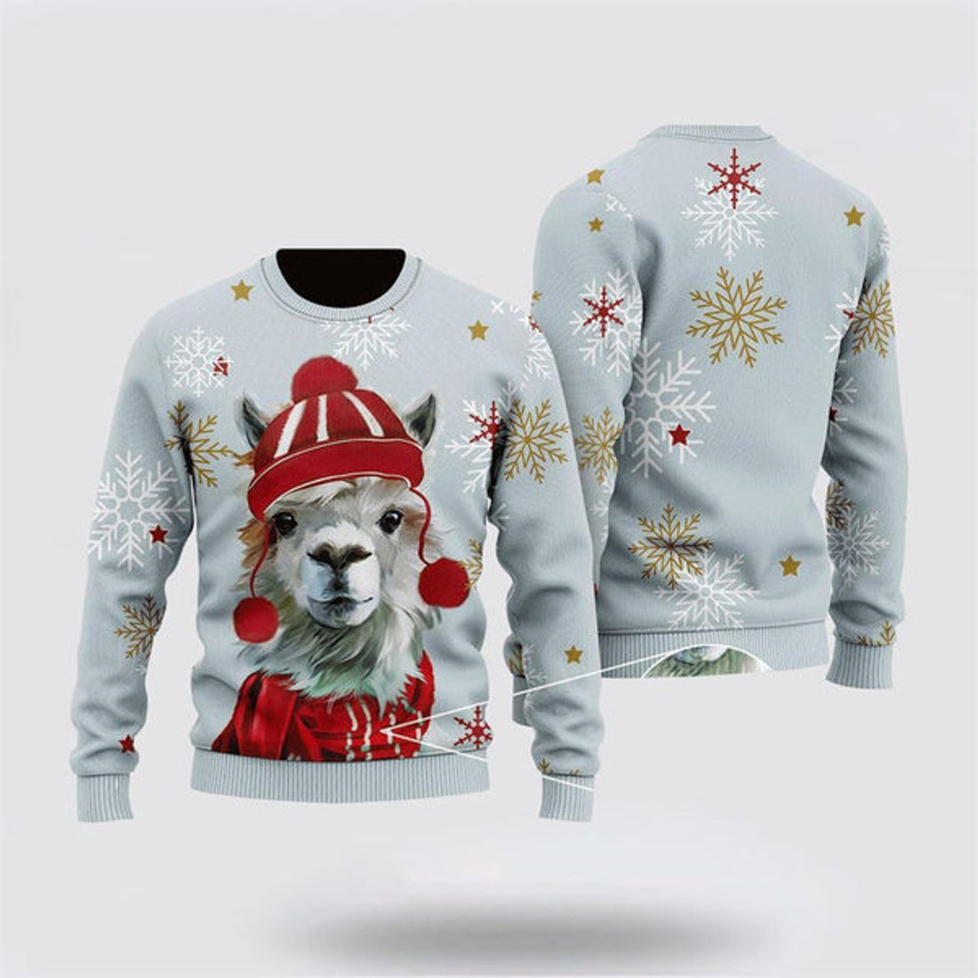 FUNSTUFFPRINT Christmas Cute Llama Ugly Christmas Sweater, Farm Sweater, Christmas Gift, Best Winter Outfit Christmas Ugly Sweater