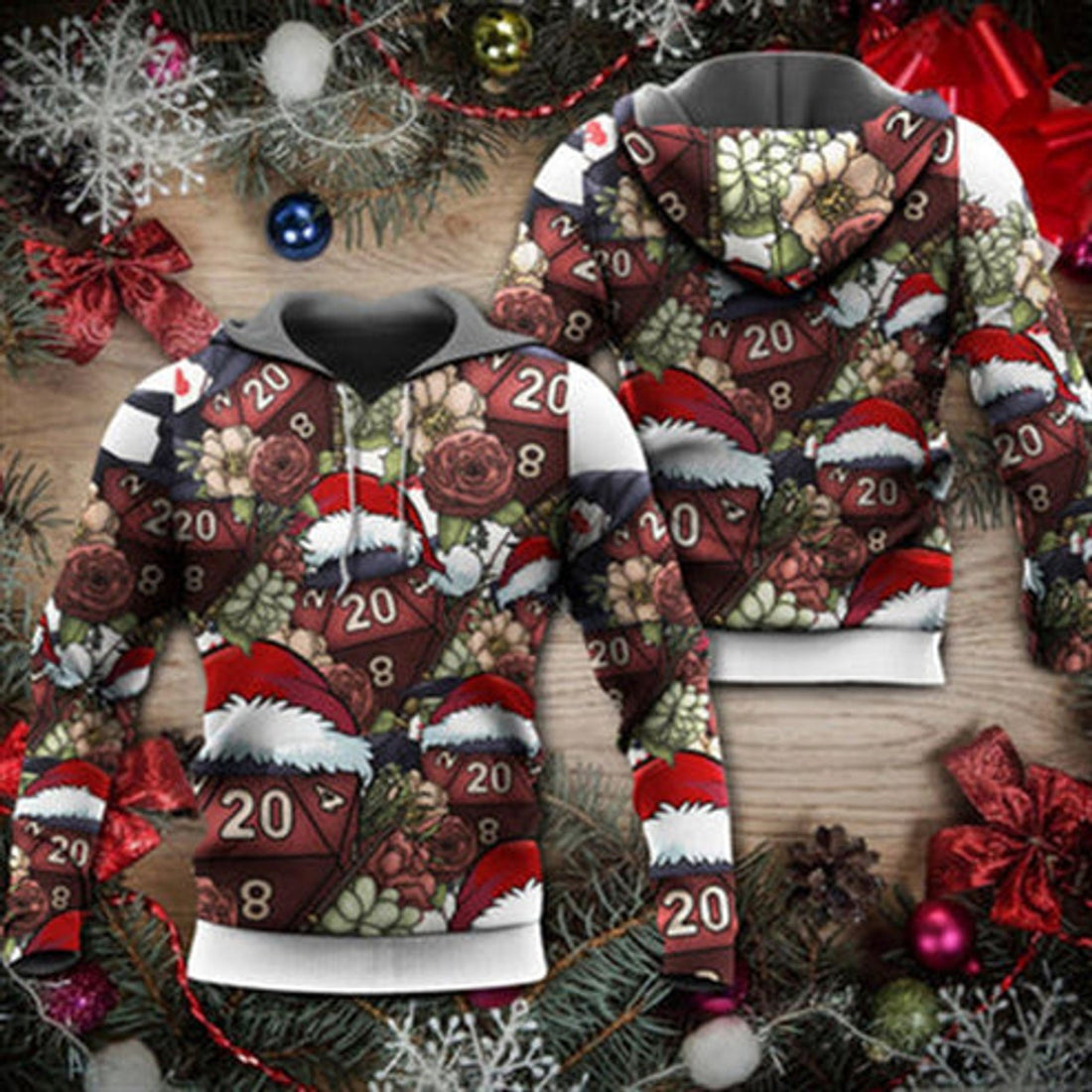 FUNSTUFFPRINT 3D Christmas D20 Witch Dice D20 Xmas Vibe All Over 3D Hoodie and Zip Hoodie