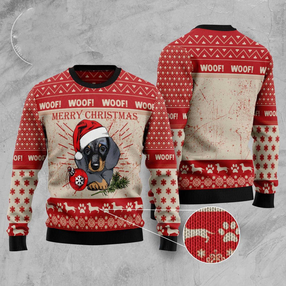FUNSTUFFPRINT Christmas Dachshund Dog Ugly Christmas Sweater, Dog Ugly Christmas Sweater, Ugly Dog Sweaters Ugly  Sweater