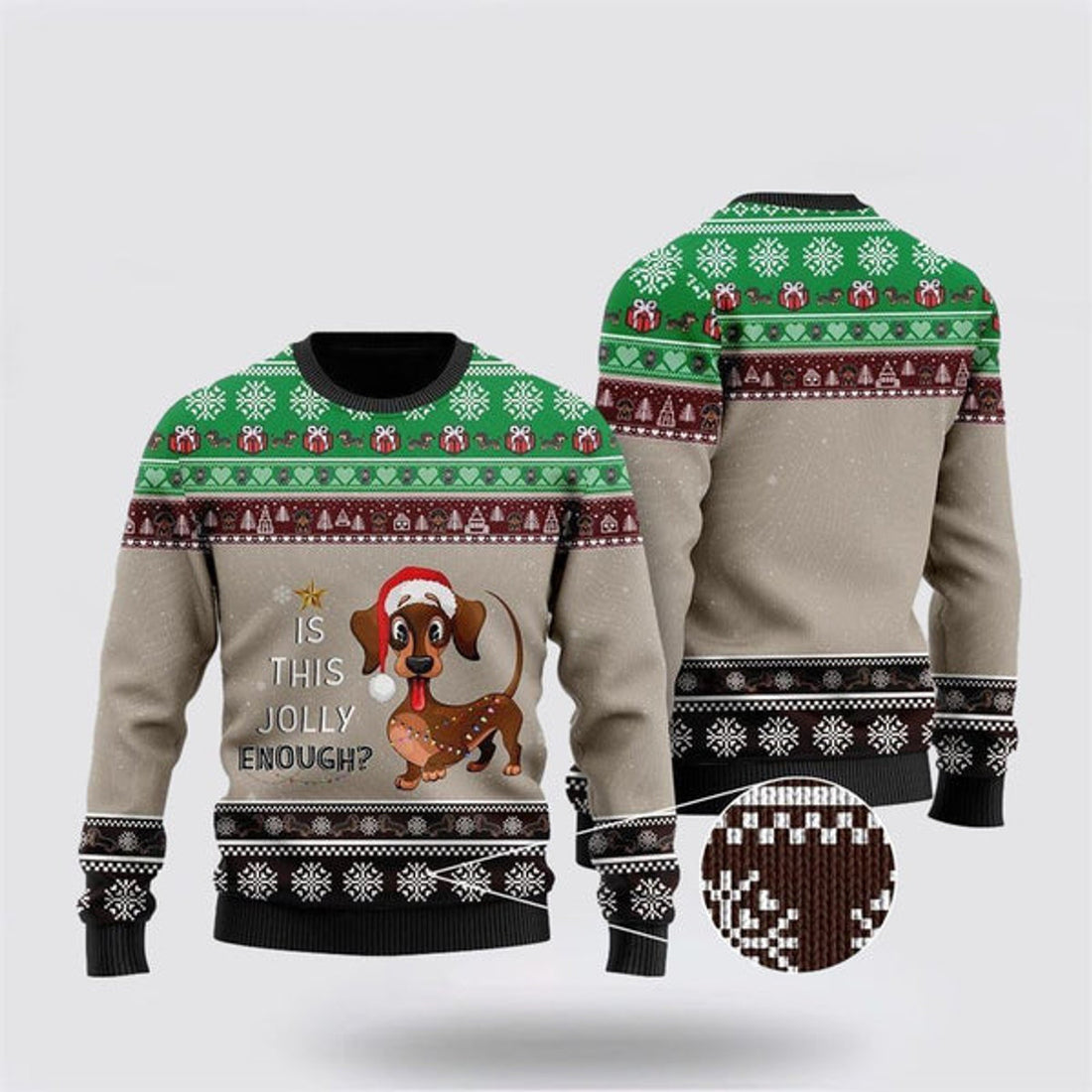 FUNSTUFFPRINT Christmas Dachshund Is This Jolly Enough Ugly Christmas Sweater For Men And Women, Gift For Christmas, Best Winter Christmas Outfit Ugly  Sweater