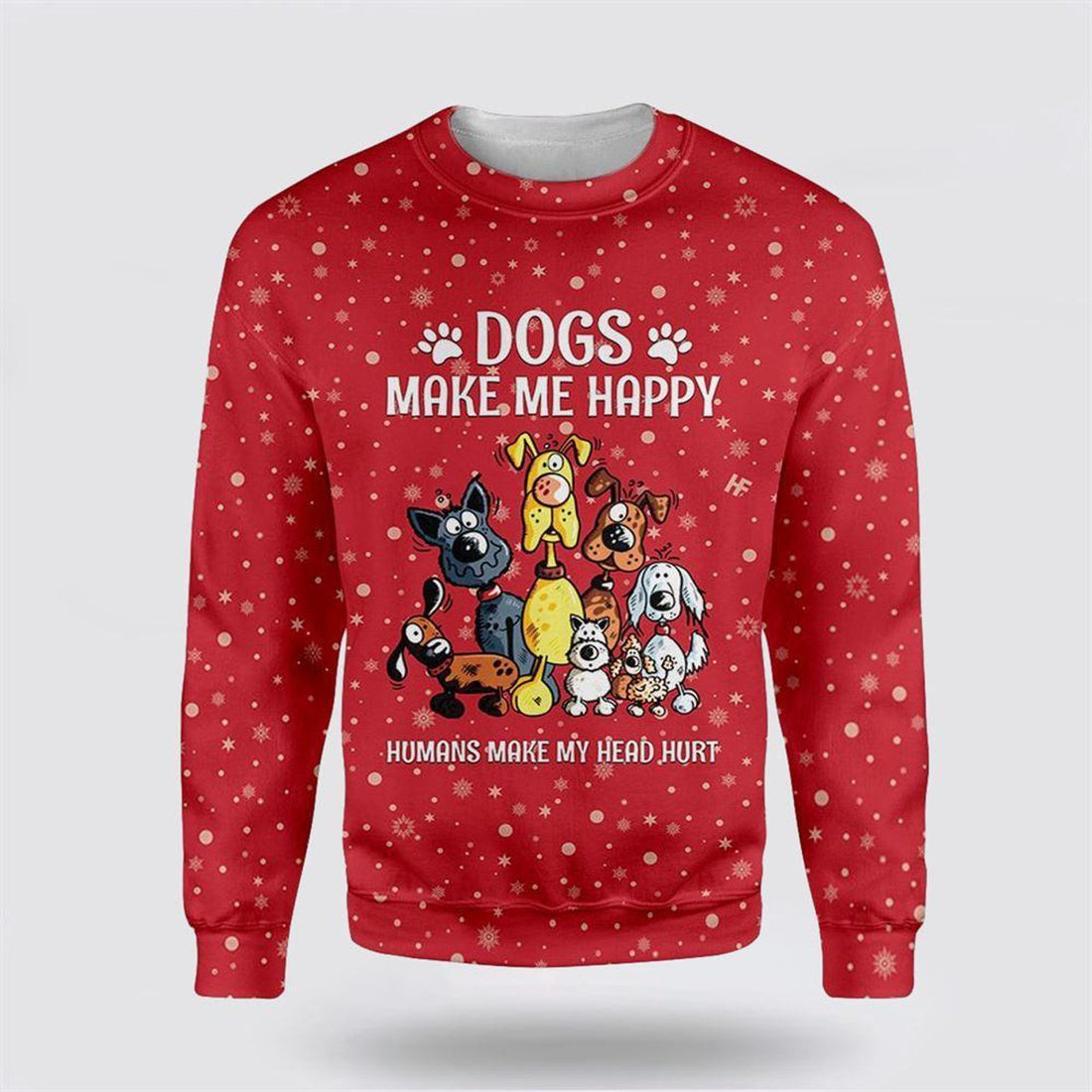 FUNSTUFFPRINT Christmas Dogs Make Me Happy Ugly Christmas Sweater – Dog Lover Christmas Sweater Ugly  Sweater