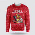 FUNSTUFFPRINT Christmas Dogs Make Me Happy Ugly Christmas Sweater – Dog Lover Christmas Sweater Ugly  Sweater