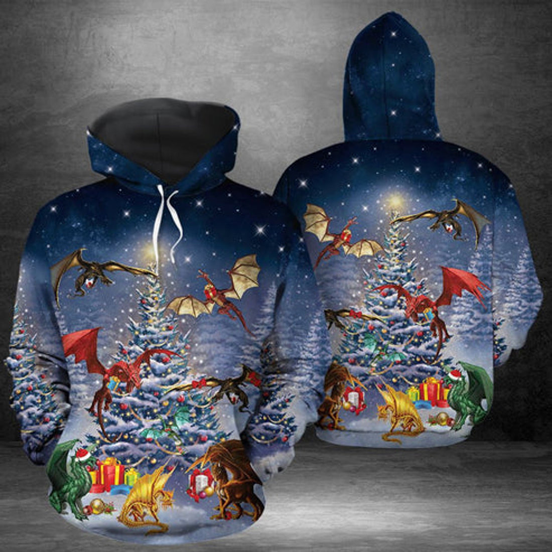 FUNSTUFFPRINT 3D Christmas Dragon Reunion All Over 3D Hoodie and Zip Hoodie