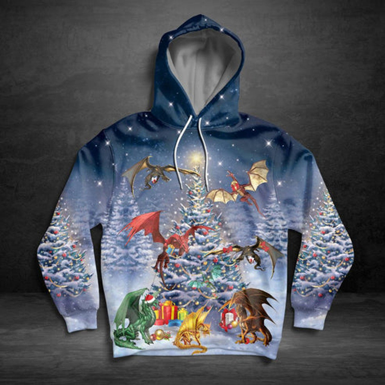 FUNSTUFFPRINT 3D Christmas Dragon Reunion All Over 3D Hoodie and Zip Hoodie