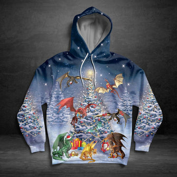 FUNSTUFFPRINT 3D Christmas Dragon Reunion All Over 3D Hoodie and Zip Hoodie