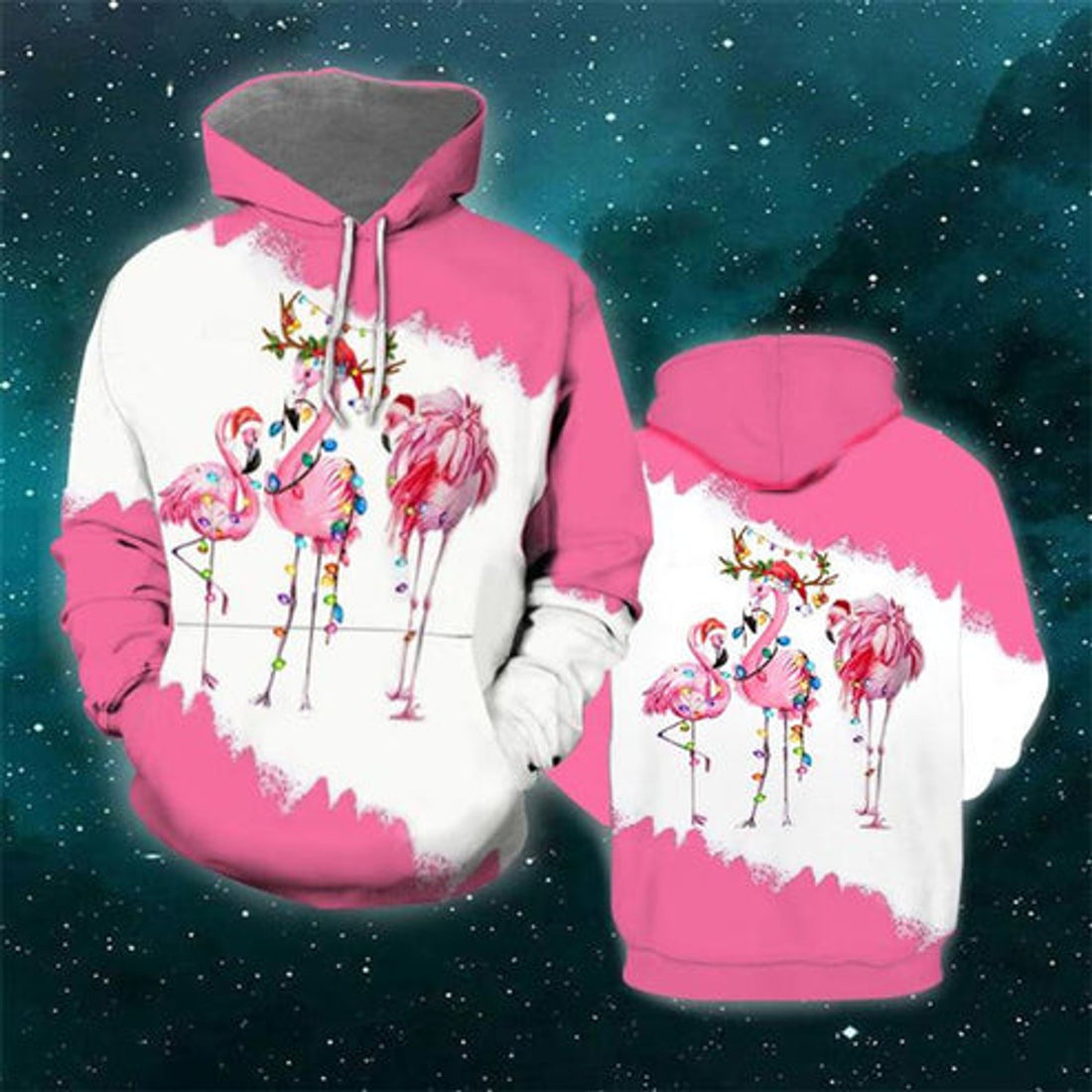 FUNSTUFFPRINT 3D Christmas Flamingo All Over 3D Hoodie and Zip Hoodie