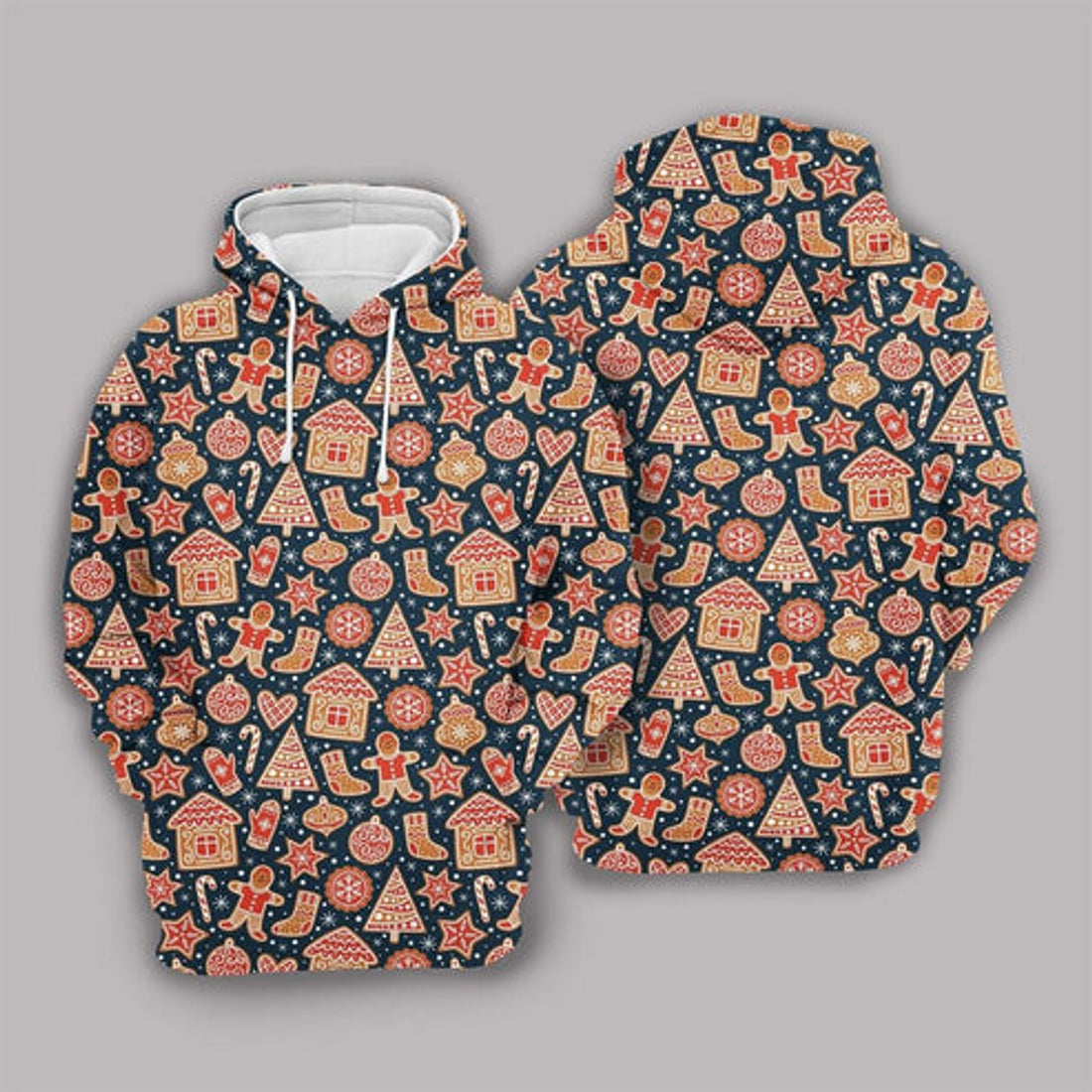 FUNSTUFFPRINT 3D Christmas Gingerbread Cookie Pattern All Over 3D Hoodie and Zip Hoodie