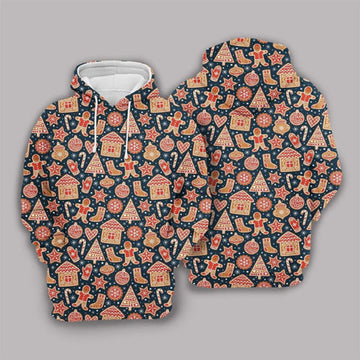 FUNSTUFFPRINT 3D Christmas Gingerbread Cookie Pattern All Over 3D Hoodie and Zip Hoodie