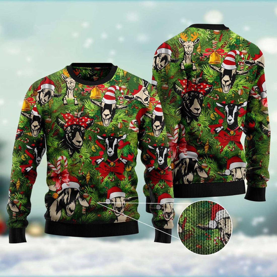 FUNSTUFFPRINT Christmas Goats Ugly Christmas Sweater, Christmas Sweater, Ugly Sweater, Funny Xmas Sweaters Ugly Sweater