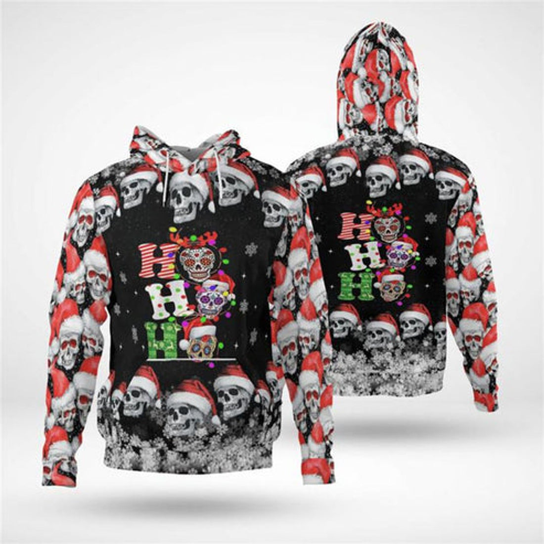 FUNSTUFFPRINT 3D Christmas Gothic Skull All Over 3D Hoodie and Zip Hoodie