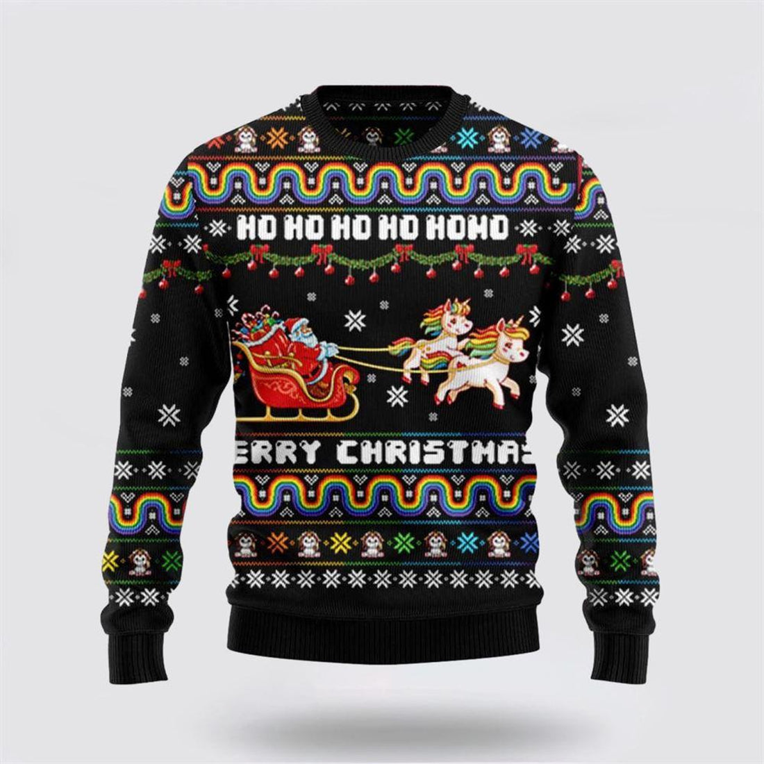 FUNSTUFFPRINT Christmas Hohoho Santa Claus Ride Unicorns Ugly Sweater - Christmas Gifts For Frends Ugly Sweater