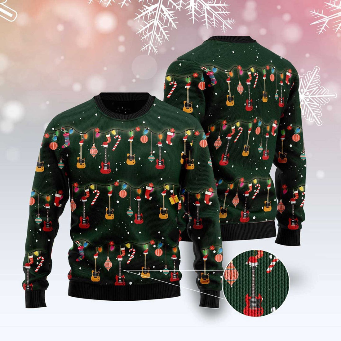 FUNSTUFFPRINT Christmas Instrument Electric Guitar Ugly Christmas Sweater, Christmas Sweater, Ugly Sweater, Funny Xmas Sweaters Ugly Sweater