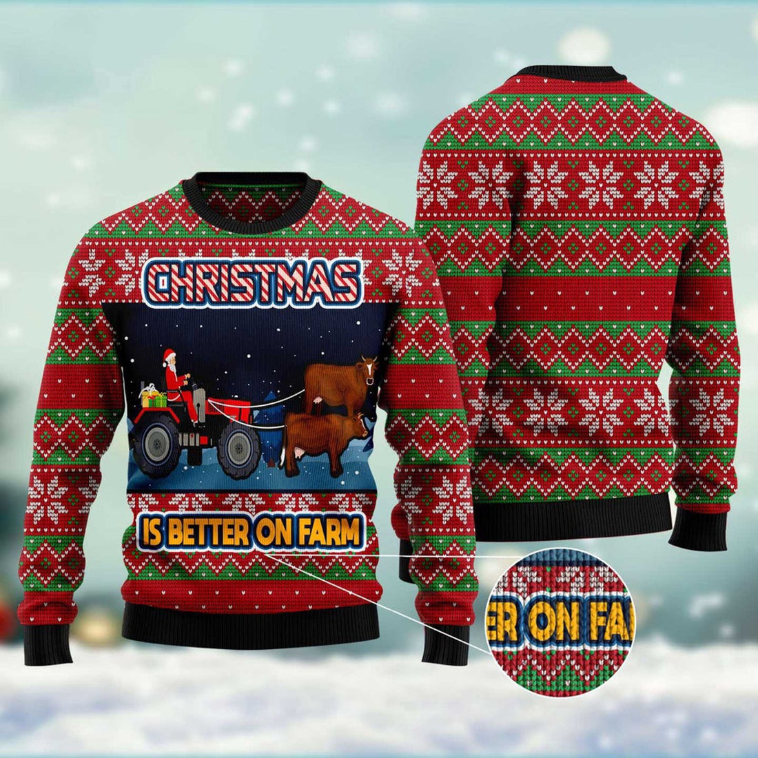 FUNSTUFFPRINT Christmas Is Better On Farm Ugly Christmas Sweater, Christmas Sweater, Ugly Sweater, Funny Xmas Sweaters Ugly Sweater
