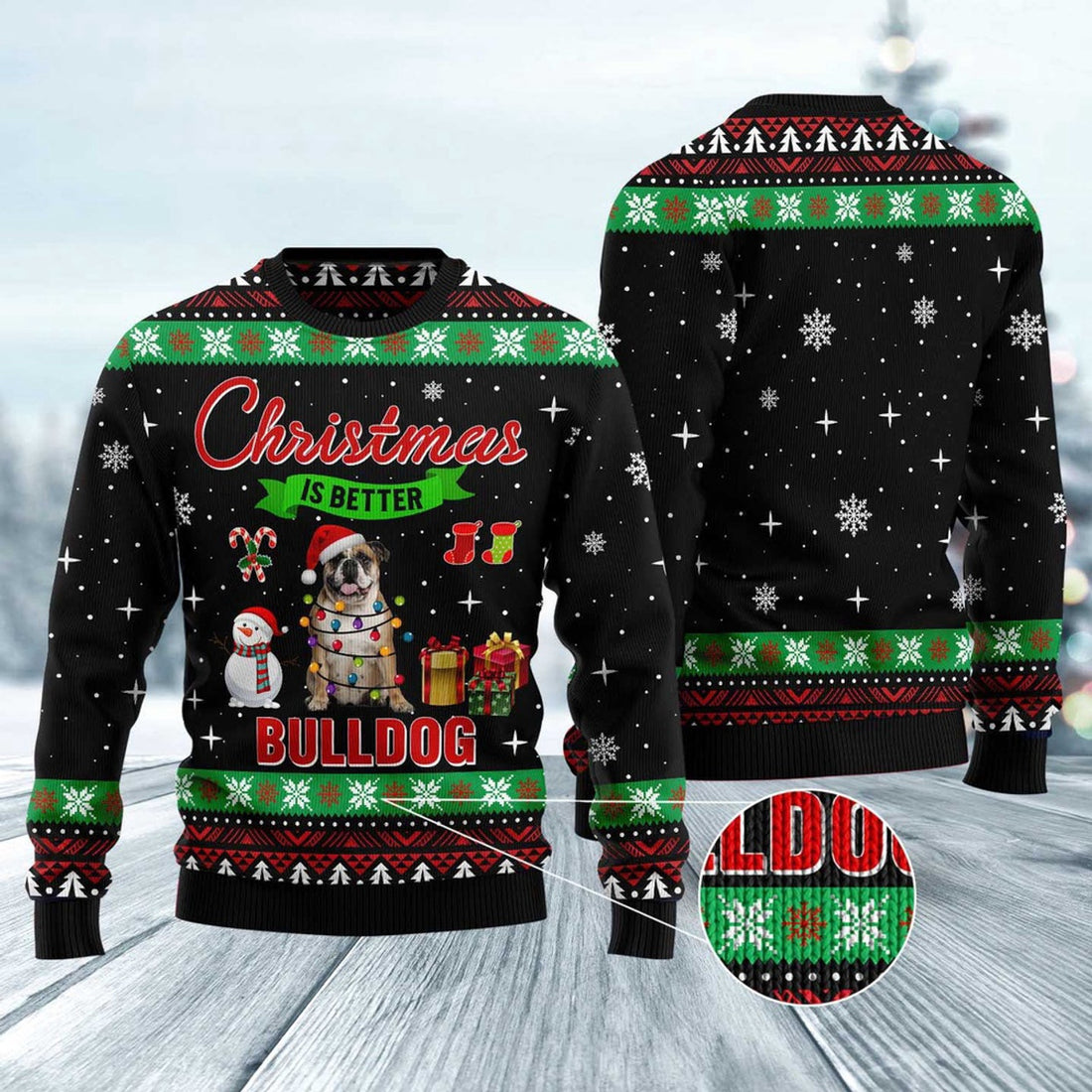 FUNSTUFFPRINT Christmas Is Better With Bulldog Ugly Christmas Sweater, Dog Ugly Christmas Sweater, Ugly Dog Sweaters Ugly  Sweater