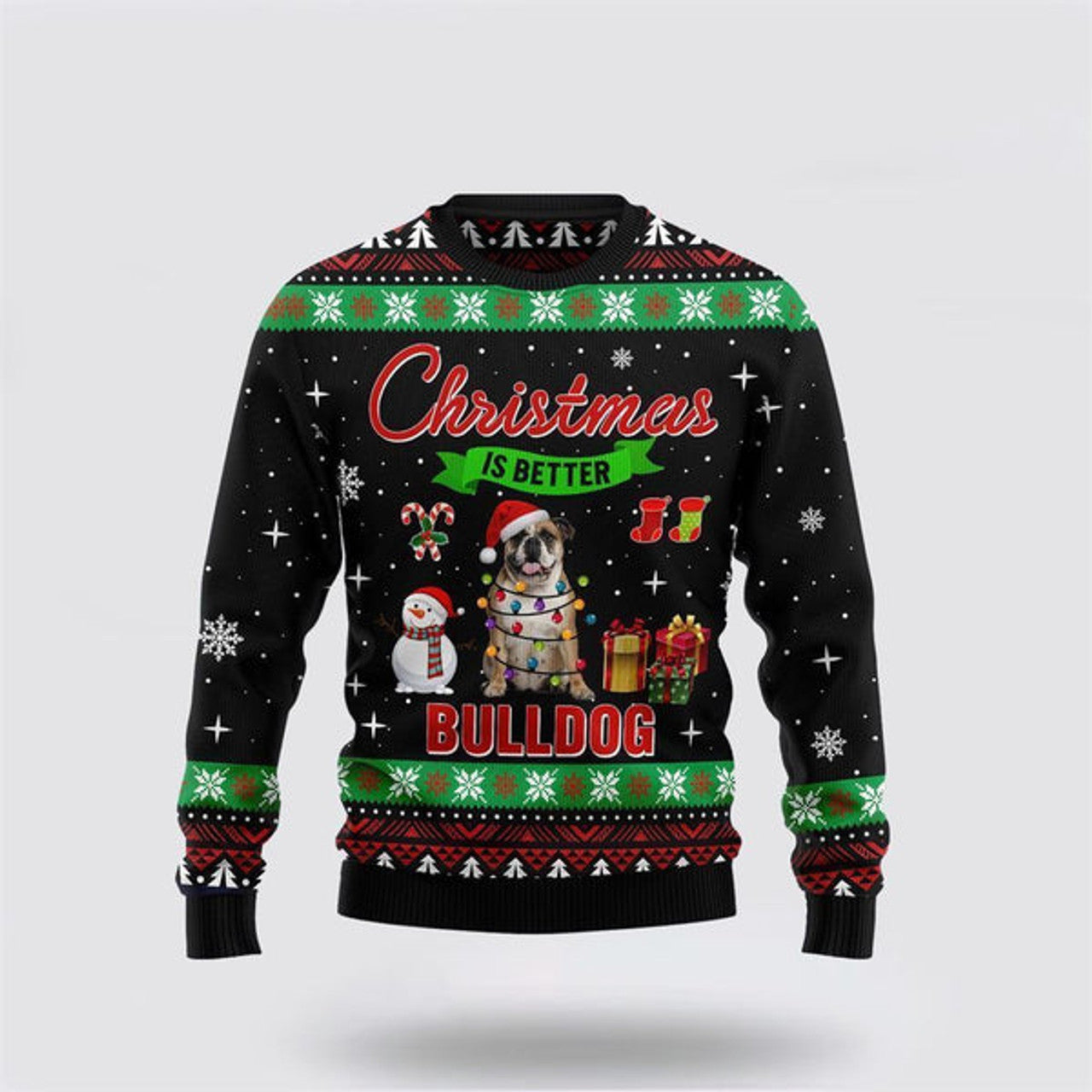 FUNSTUFFPRINT Christmas Is Better With Bulldog Ugly Christmas Sweater For Men And Women, Gift For Christmas, Best Winter Christmas Outfit Ugly  Sweater