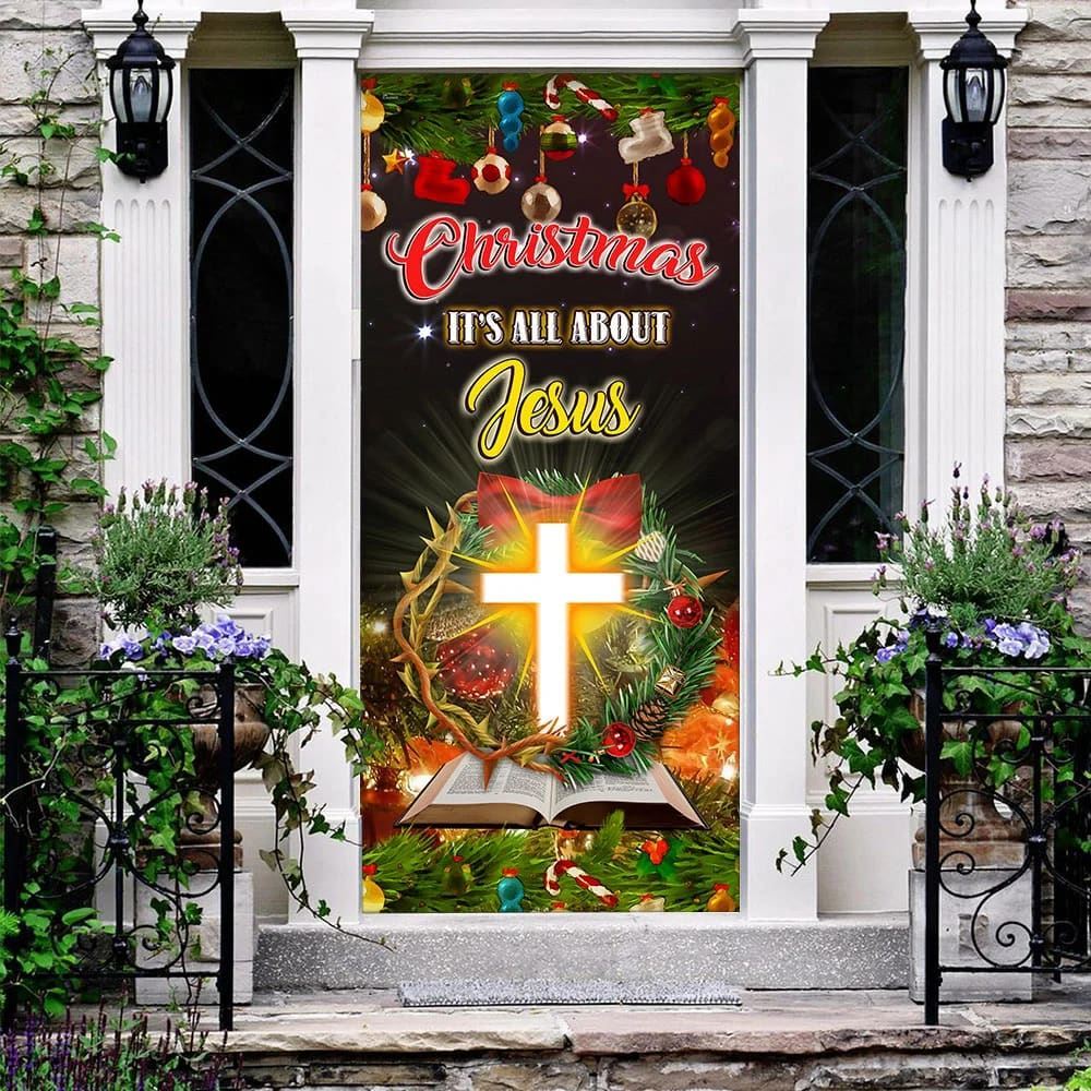 Christmas It's All About Jesus Door Cover, Jesus Christmas Decor, Christian Door Decor, Door Christian Church, Christian Door Plaques