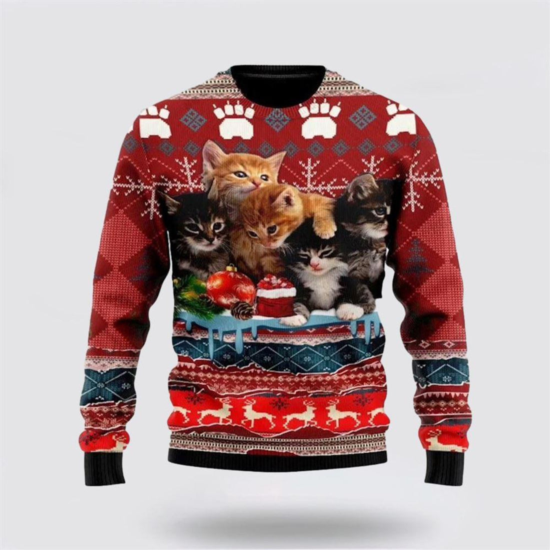 FUNSTUFFPRINT Christmas Kitty Cat Ugly Christmas Sweater – Cat Lover Christmas Sweater Ugly  Sweater