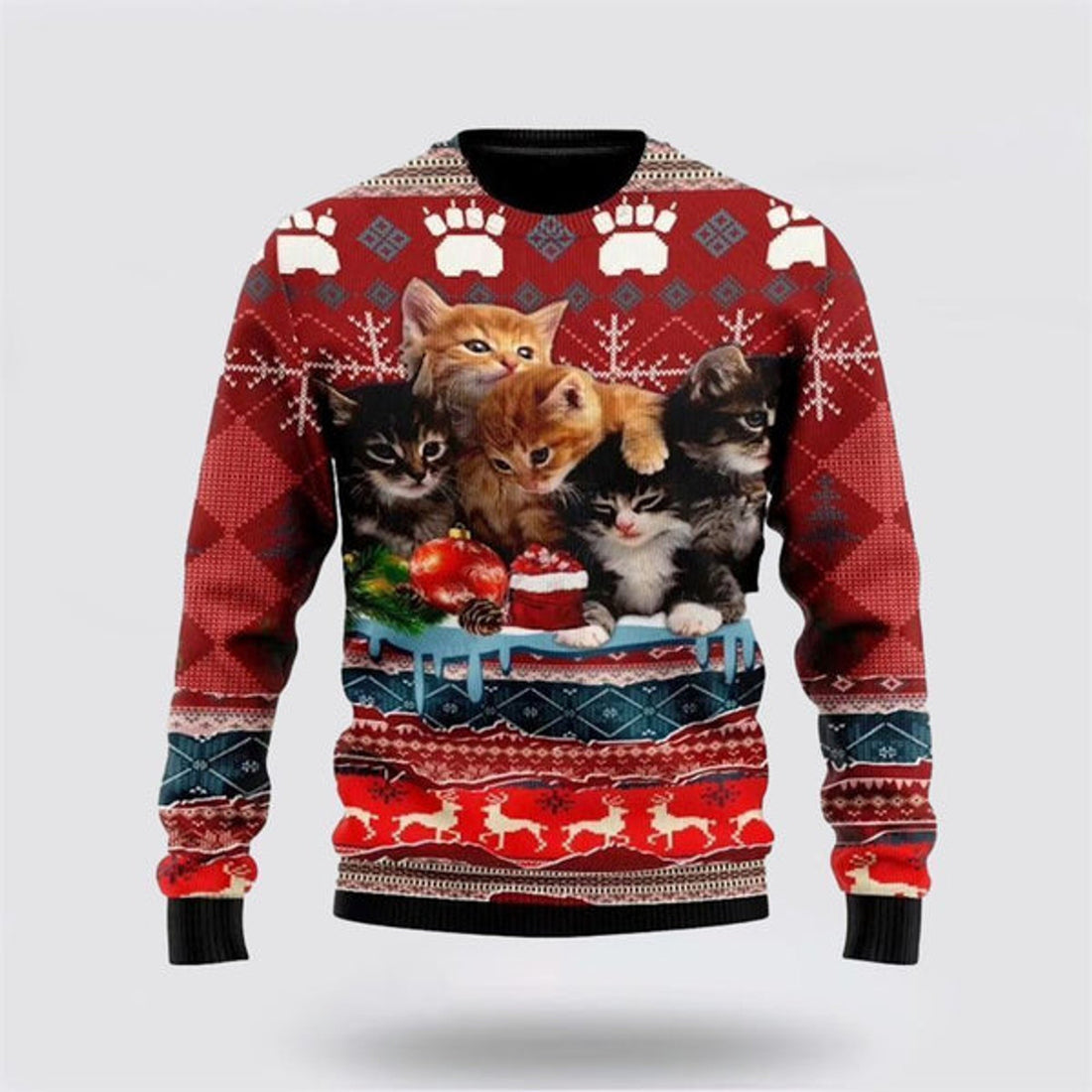 FUNSTUFFPRINT Christmas Kitty Cat Ugly Christmas Sweater For Men And Women, Best Gift For Christmas, Christmas Fashion Winter  Ugly  Sweater