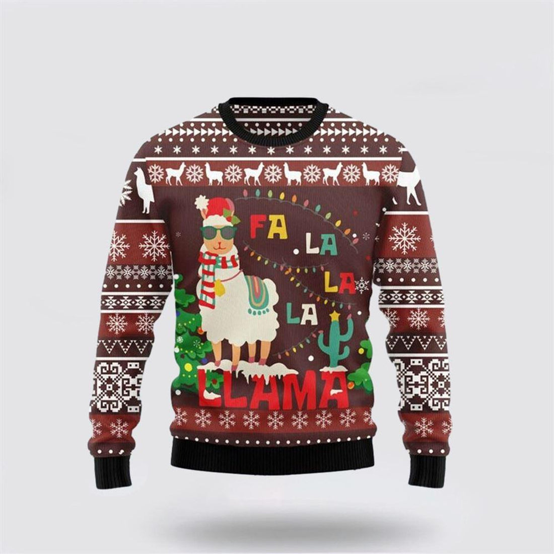 FUNSTUFFPRINT Christmas Llama Falalala Ugly Sweater - Sweater Gifts For Pet Lover Ugly Sweater