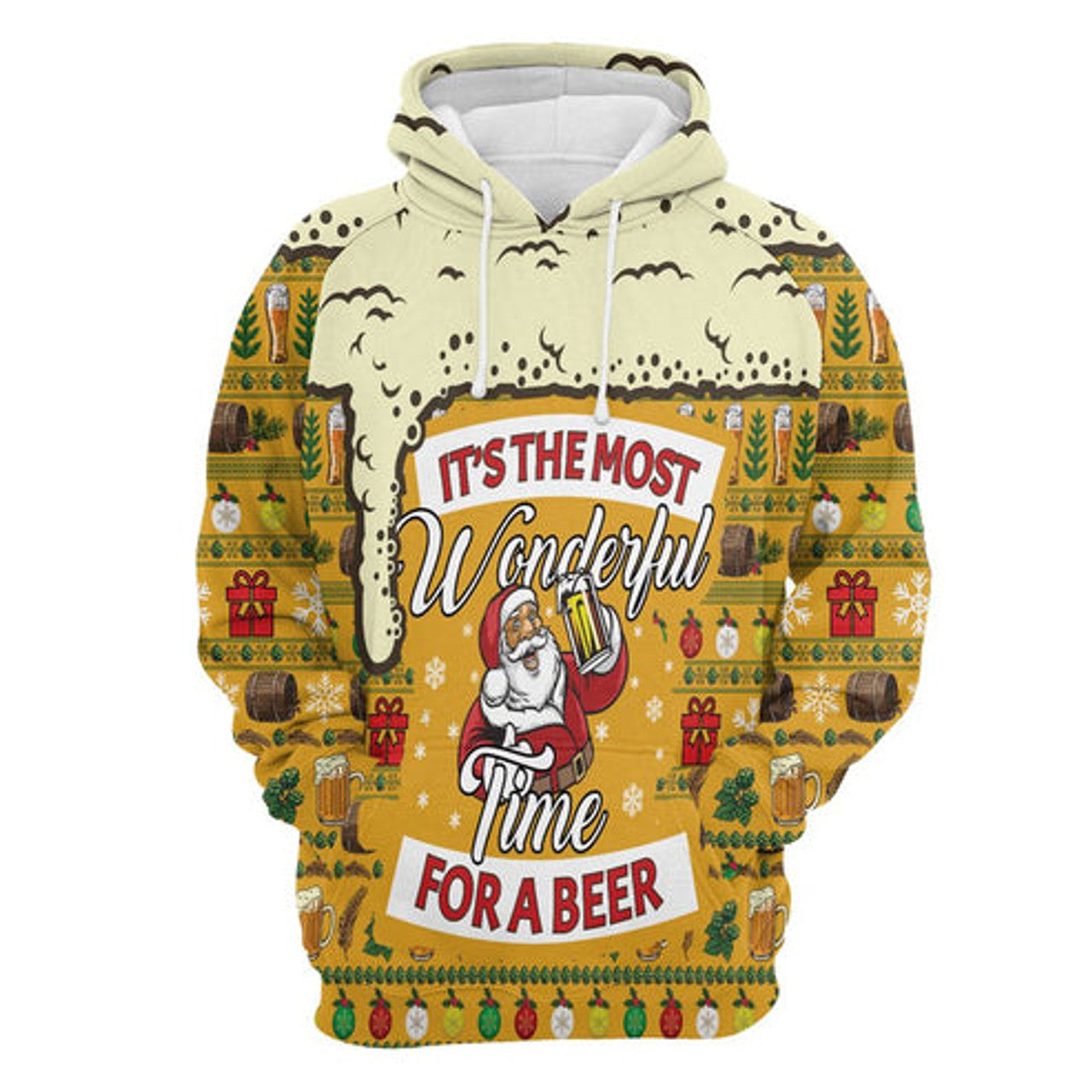 FUNSTUFFPRINT 3D Christmas Most Wonderful Time For Beer All Over 3D Hoodie and Zip Hoodie