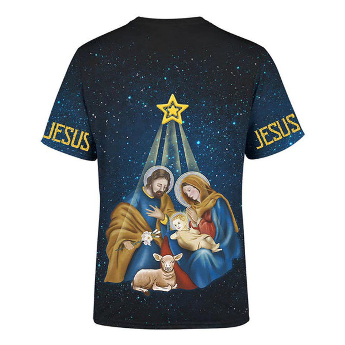 FUNSTUFFPRINT Christmas Nativity Scene Night Light Jesus Christmas Shirt - Christian 3D T-shirt