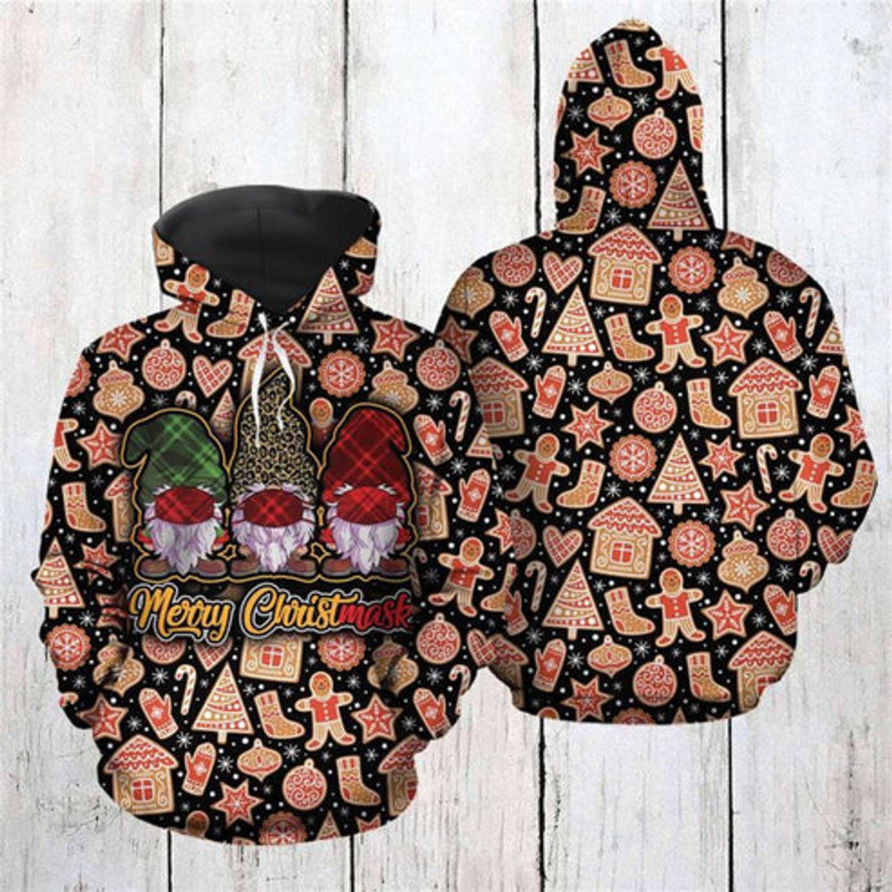 FUNSTUFFPRINT 3D Christmas Nordic Gnomes Christmask All Over 3D Hoodie and Zip Hoodie