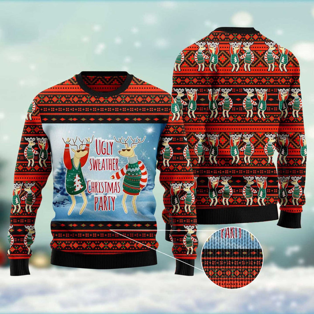 FUNSTUFFPRINT Christmas Party Ugly Christmas Sweater, Christmas Sweater, Ugly Sweater, Funny Xmas Sweaters Ugly Sweater