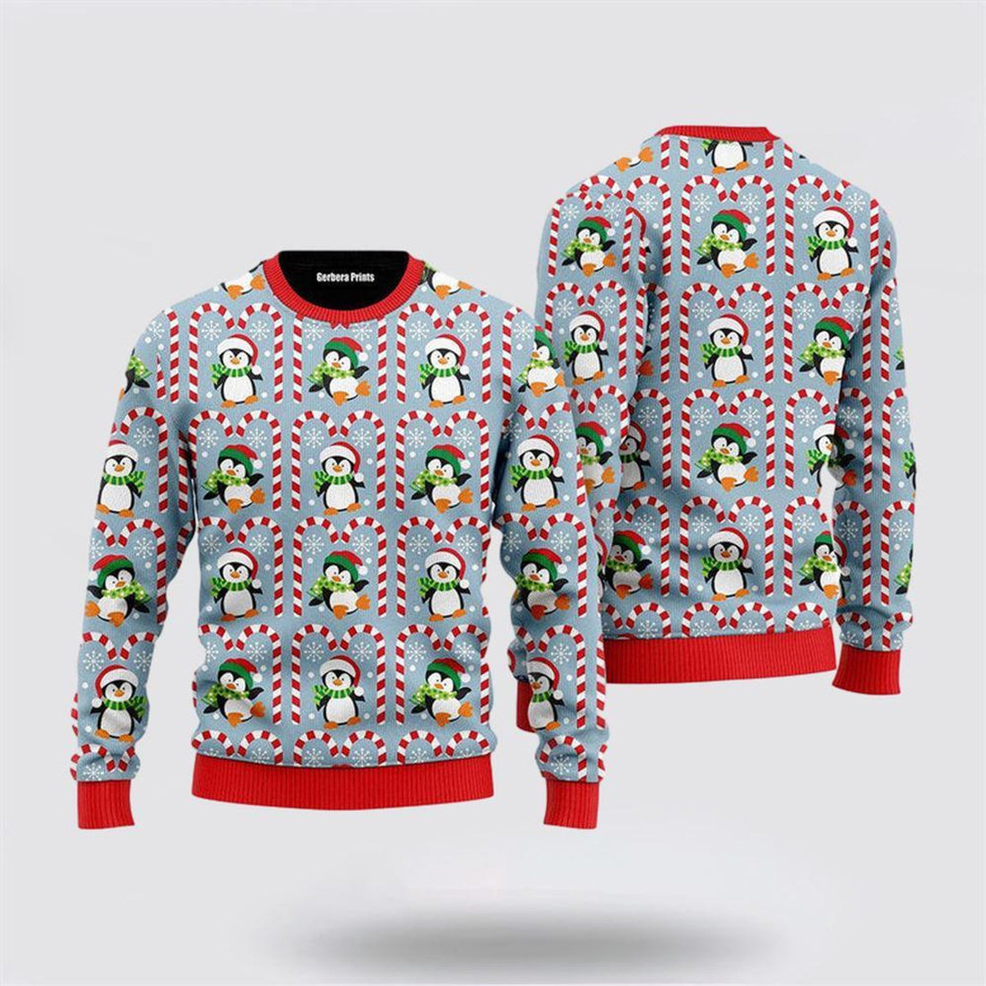 FUNSTUFFPRINT Christmas Penguin With Candy Ugly Christmas Sweater – Sweater Gifts For Pet Lover Ugly  Sweater
