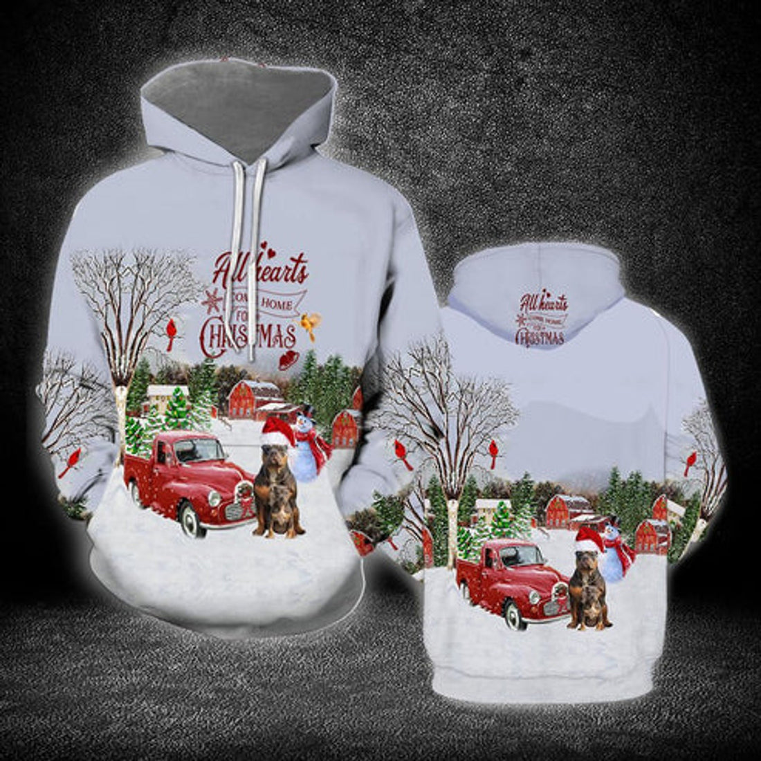 FUNSTUFFPRINT 3D Christmas Pitbull All Over 3D Hoodie and Zip Hoodie