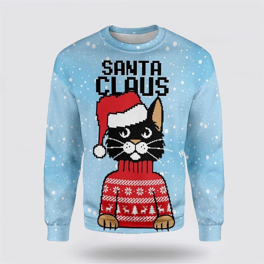 FUNSTUFFPRINT Christmas Santa Claus Cat Ugly Christmas Sweater – Cat Lover Christmas Sweater Ugly  Sweater