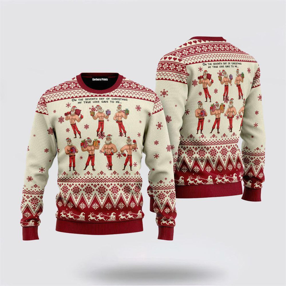 FUNSTUFFPRINT Christmas Seven Sexy Santa Claus Ugly Christmas Sweater – Christmas Gifts For Frends Ugly  Sweater