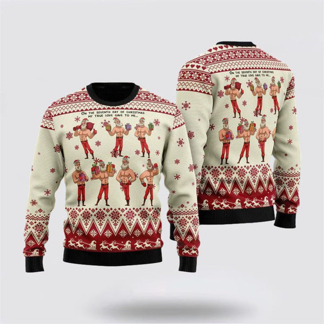 FUNSTUFFPRINT Christmas Seven Sexy Santa Claus Ugly Christmas Sweater For Men And Women, Best Gift For Christmas, The Beautiful Winter Christmas Outfit Ugly Sweater