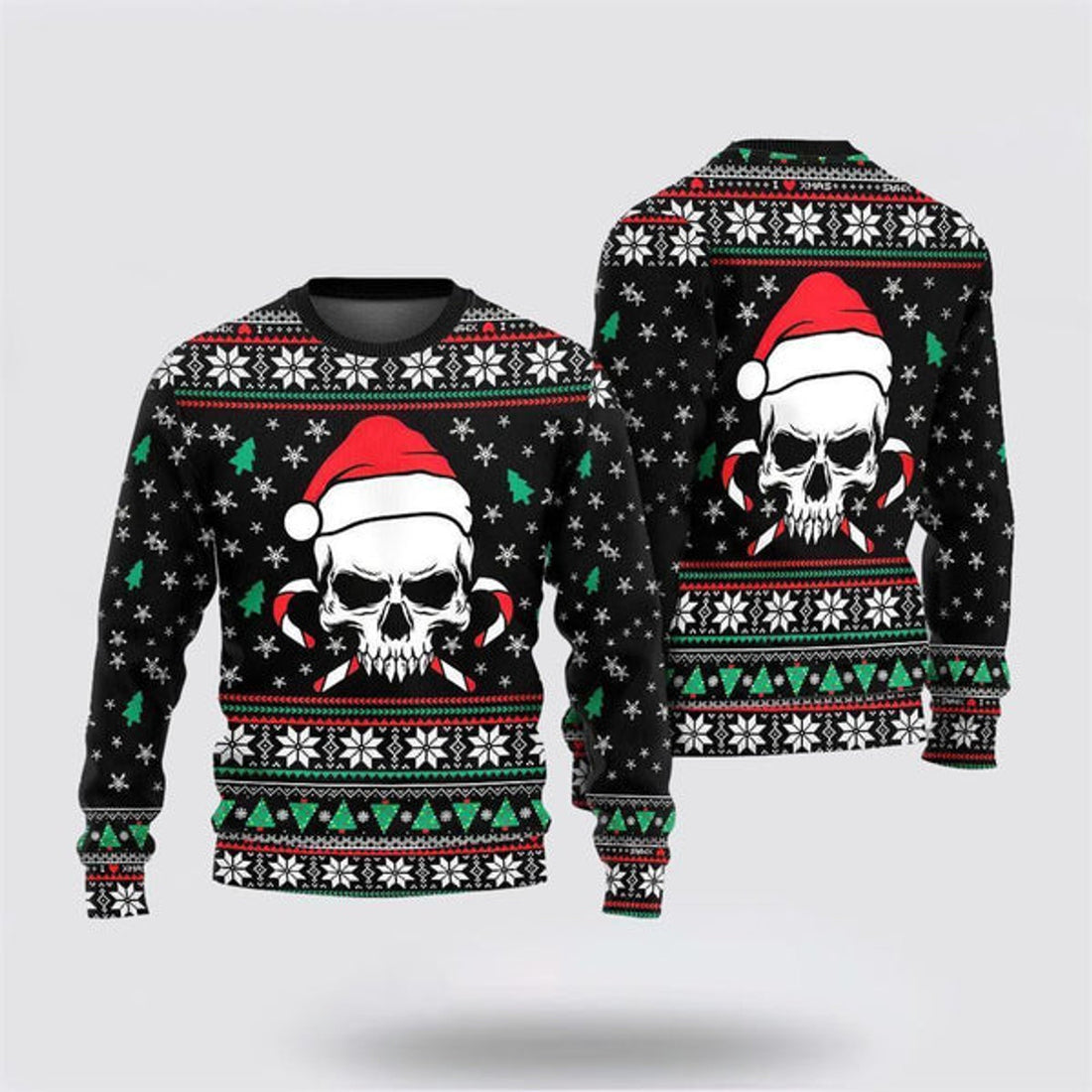 FUNSTUFFPRINT Christmas Skull Wearing Santa Claus Ugly Christmas Sweater For Men And Women, Best Gift For Christmas, The Beautiful Winter Christmas Outfit Ugly Sweater