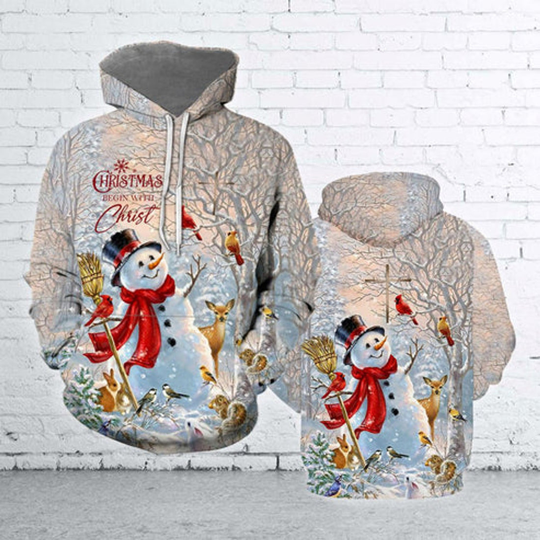 FUNSTUFFPRINT 3D Christmas Snowman All Over 3D Hoodie and Zip Hoodie