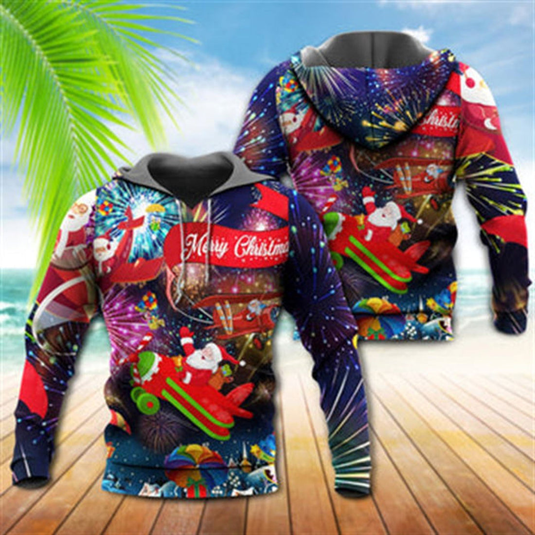 FUNSTUFFPRINT 3D Christmas Spreading Love Santa All Over 3D Hoodie and Zip Hoodie